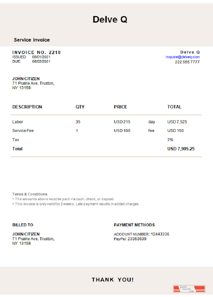 USA Delve Q invoice PSD template